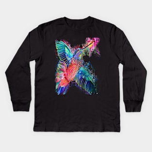 Colorful rainbow hummingbird watercolor art print Kids Long Sleeve T-Shirt